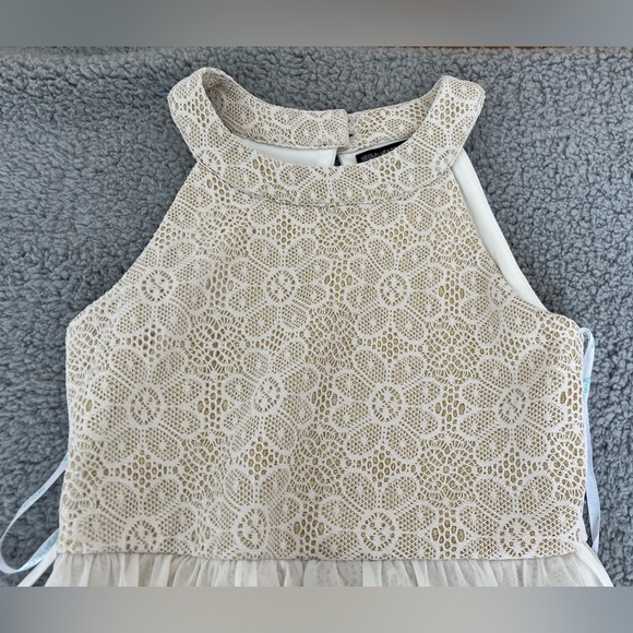 Sequin Hearts Girls Sparkly Gold & Cream Satin Color High Low Dress Size 14 - Picture 3 of 11